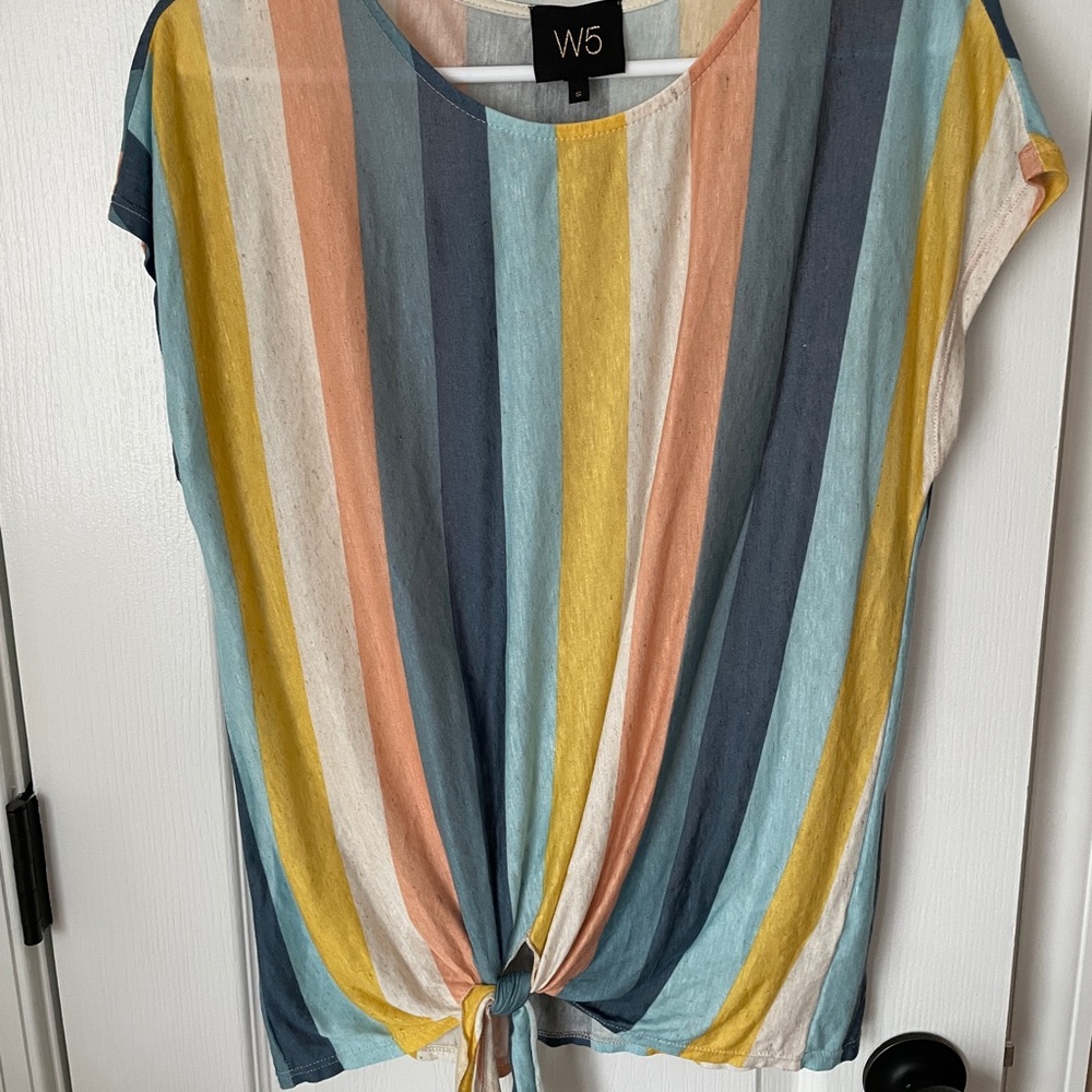 Multi color striped shirt with tie detail